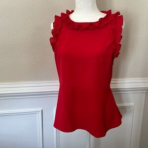 Red Ann Taylor Peplum Top with Ruffle Trim